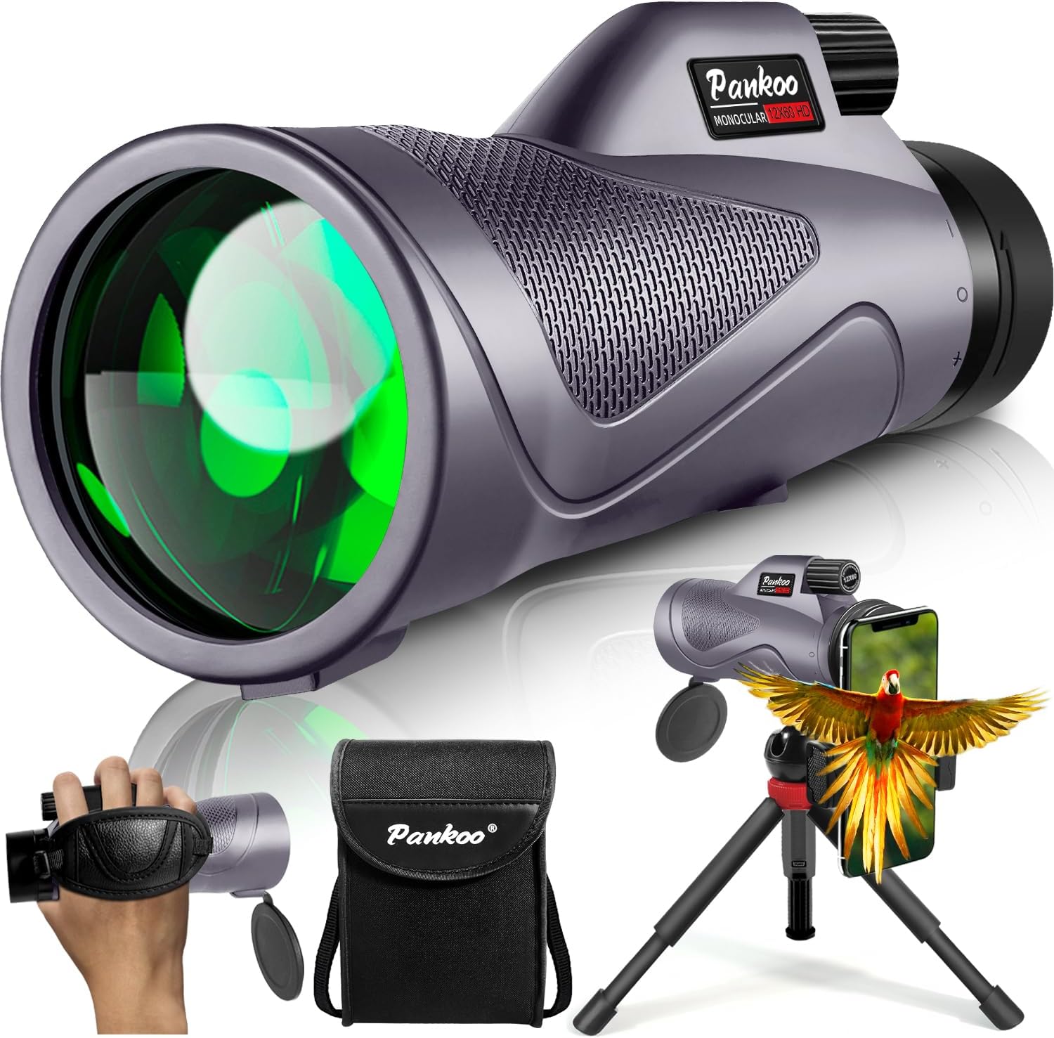 12x60 Purple Monocular Telescope High Powered with Smartphone Adapter Tripod and Portable Bag, Larger Vision Monoculars for Adults with BAK4 Prism & FMC Lens, Suitable for Bird Watching Hiking Travel