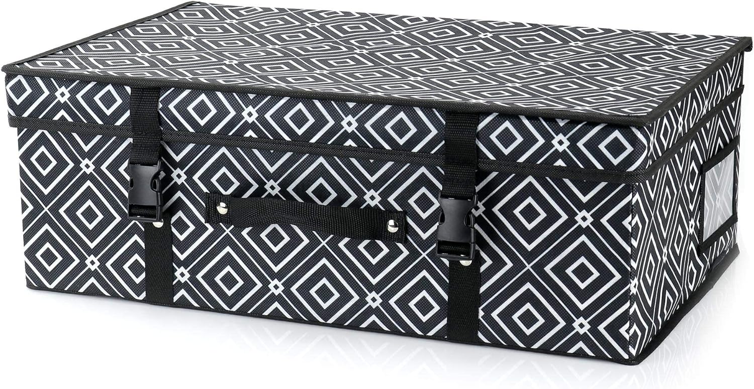 HANGERWORLD - Medium Black and White Diamond Pattern Bridal Dress Storage Box with Lid