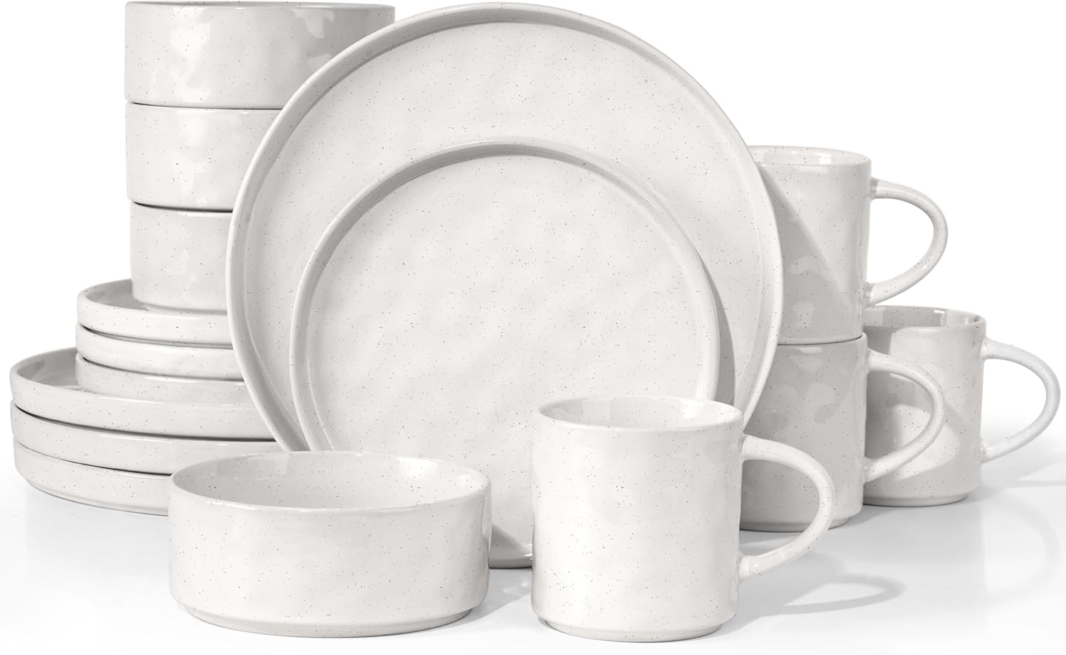 HaWare Dinnerware Sets, 16-Piece Stoneware Plates and Bowls Set, Elegant Ceramic Dish Set for 4, Chip and Scratch Resistant, Microwave and Dishwasher Safe, Speckled White