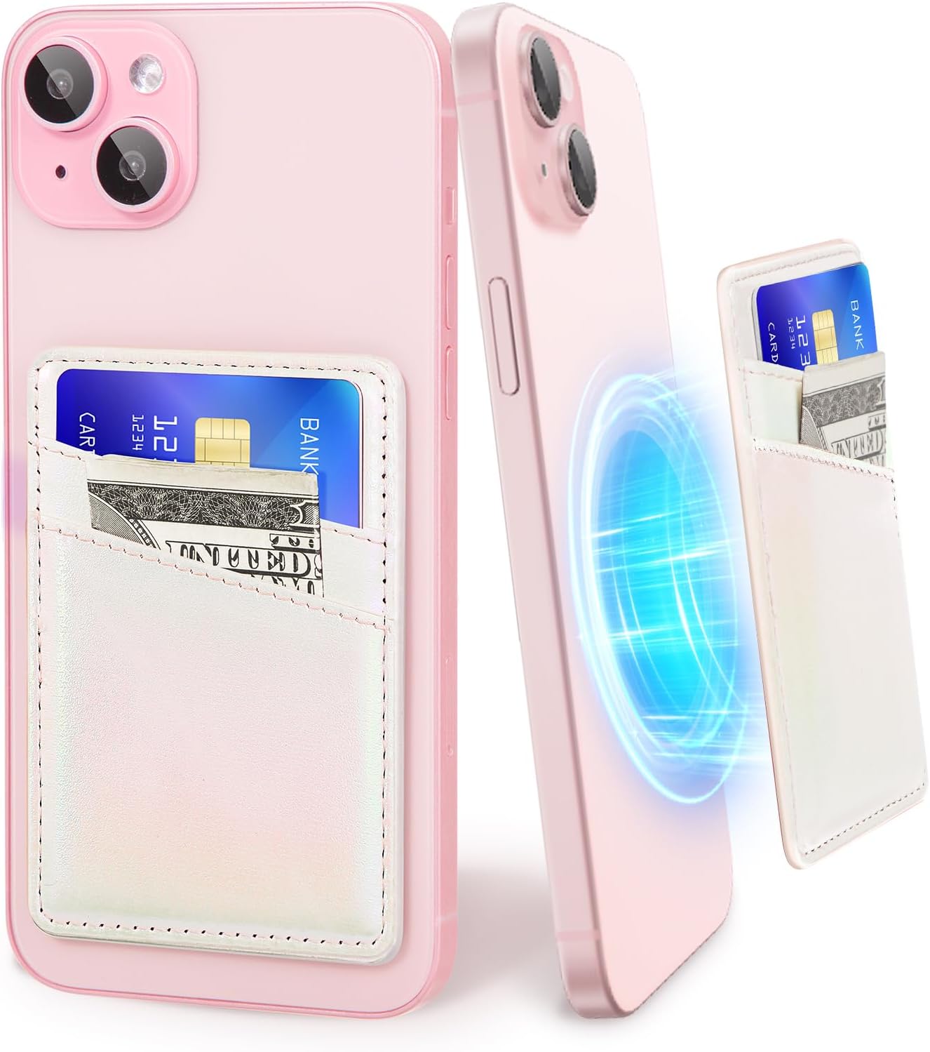 SHANSHUI Magnetic Wallet Compatible for Magsafe, PU Leather Power Magnet Card Holder for Back of Phone Wallet 2 Card Slots Compatible for iPhone 15/14/ 13/12 Series