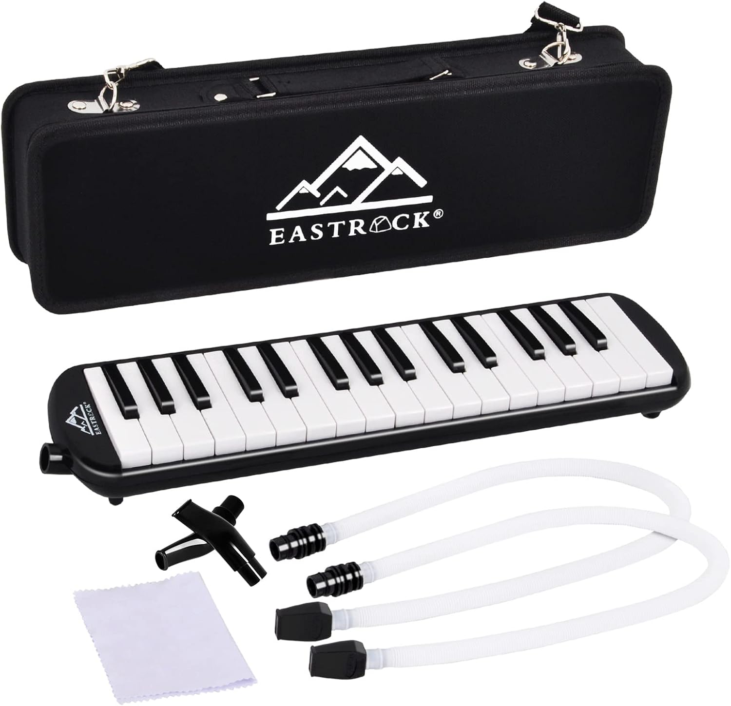 EASTROCK 32 Key Melodica Instrument Air Piano Keyboard Soprano Melodica with 2 Mouthpieces Tube Sets Carrying Bag for Beginners Adults Gift Black