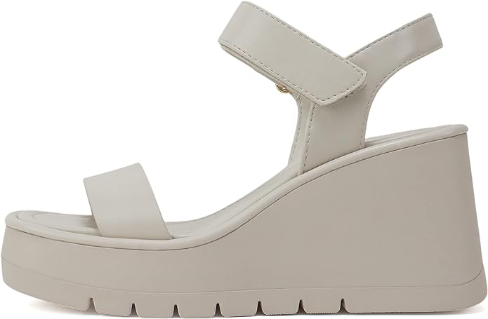 Soda HITTO ~ Women Open Square Toe Single Band Velcro Ankle Strap Lug Sole Wedge Sandal