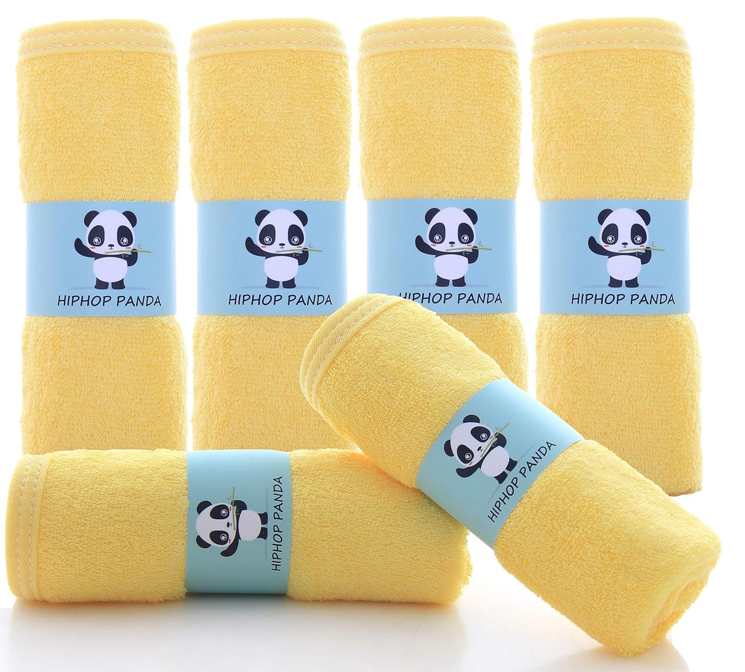 HIPHOP PANDA Baby Washcloths, Rayon Made from Bamboo - 2 Layer Ultra Soft Absorbent Newborn Bath Face Towel - Reusable Baby Wipes for Delicate Skin - Yellow, 6 Pack