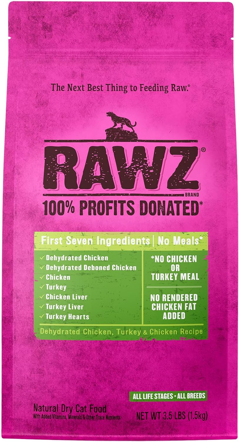 Rawz Dehydrated Chicken, Turkey & Chicken Recipe Natural Meal Free Dry Cat Food (3.5lb, Chicken & Turkey)