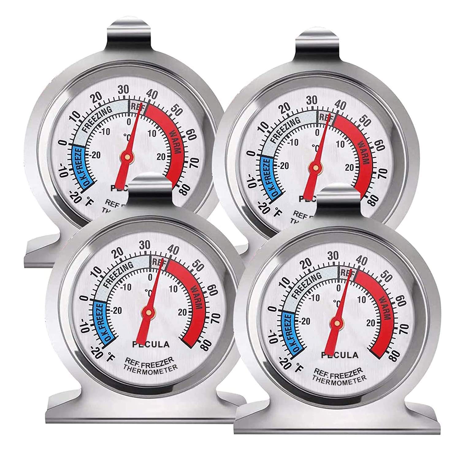 4PACK Refrigerator Thermometer -30-30 deg C/-20-80 deg F, Classic Fridge Thermometer Large Dial with Red Indicator Thermometer for Freezer Refrigerator Cooler