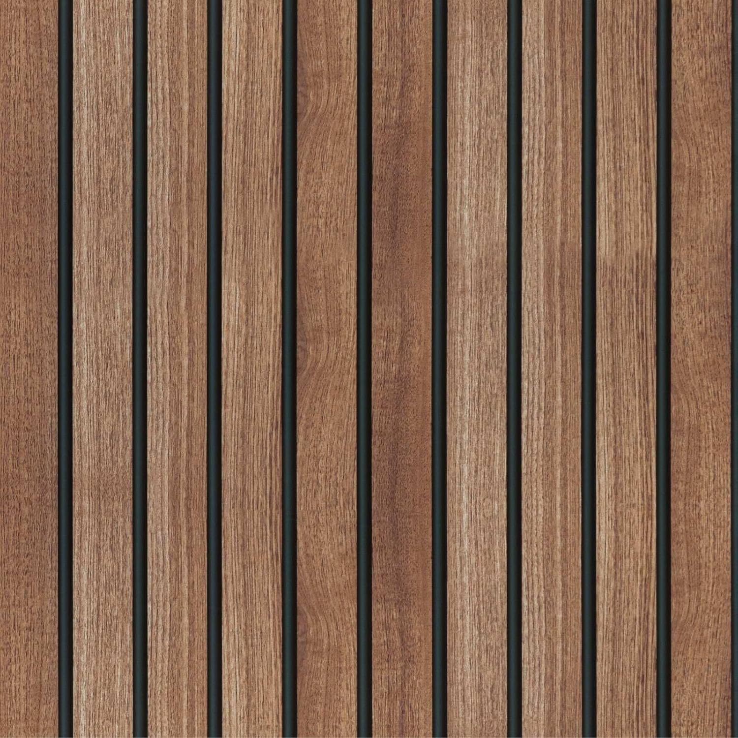 Abyssaly Wood Slat Wallpaper Peel and Stick, Brown Striped Wood Grain Contact Paper, Removable Self Adhesive Faux Wood Panel Wall Covering for Cabinets and Drawers 17.71 in X 118 in