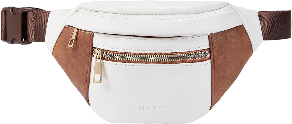 Telena Leather Fanny Packs for Women Cross Body Bag Leather Belt Bag Waist Pack with Adjustable Strap Beige Brown