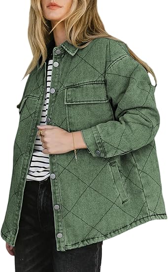 Dokotoo Denim Jacket for Women Fashion Solid Oversized Long Sleeve Button Down Shacket Jacket Coat with Pockets