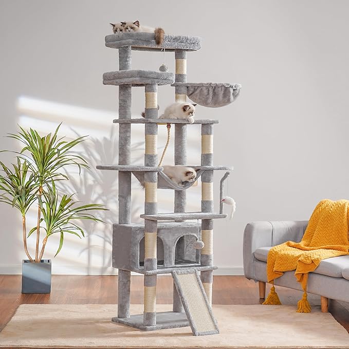 This cat tree is great. It' quite tall and sturdy. It took me about an hour to build it and the instructions are easy to follow. My cat loves it. I think it is a great value