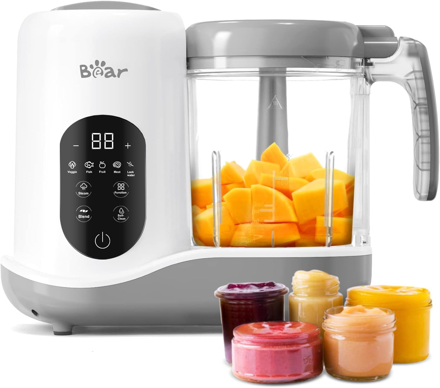 BEAR 2024 Baby Food Maker | One Step Baby Food Processor Steamer Puree Blender | Auto Cooking & Grinding | Baby Food Puree Maker with Self Cleans | Touch Screen Control, White