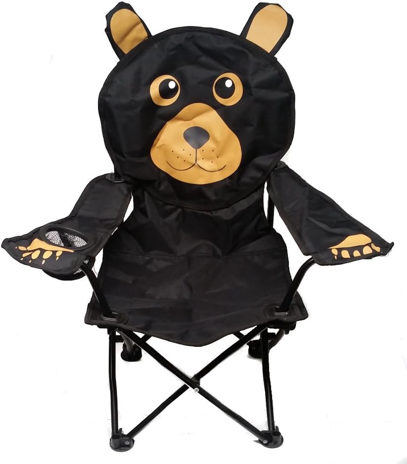 Kids Folding Camp Chair with Cup Holder and Carry Bag - Black Bear