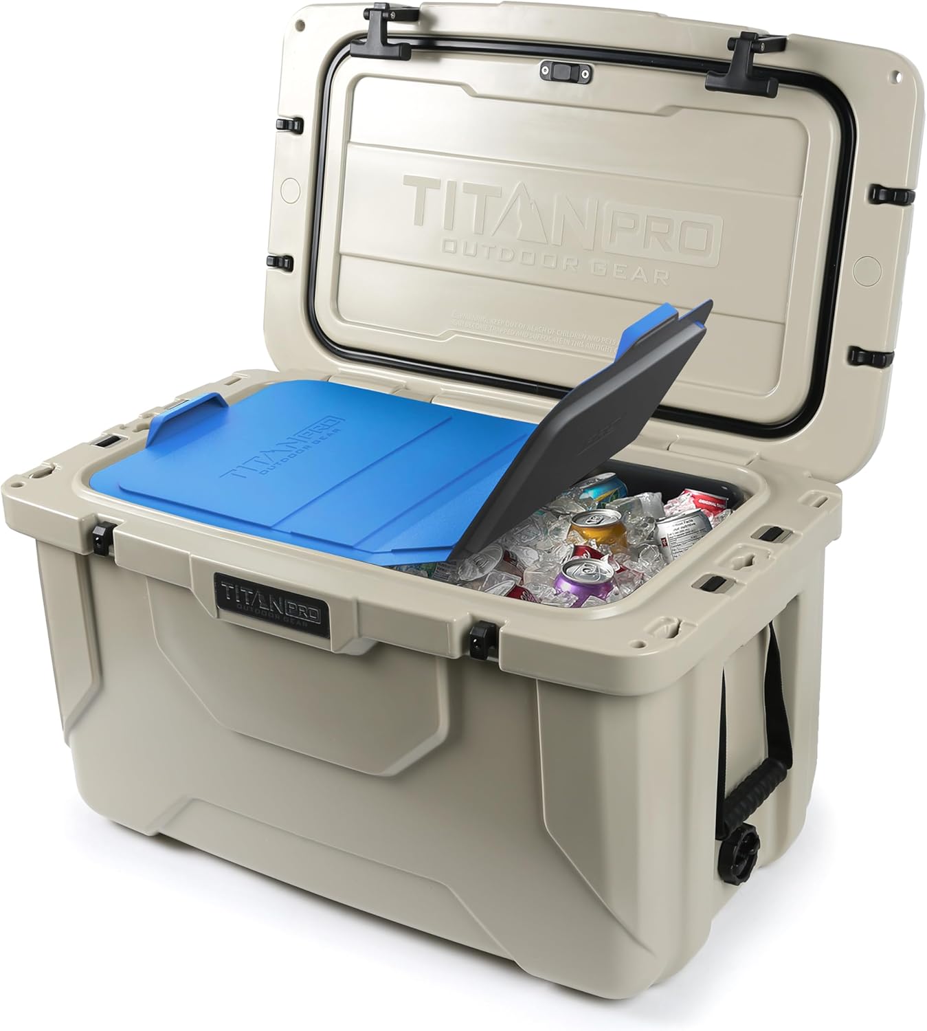 High Performance Ice Chest - 55 Quart Capacity - Hard Cooler with Dry Bin and Ice Saver Performance Booster and Microban Protection - Driftwood Tan