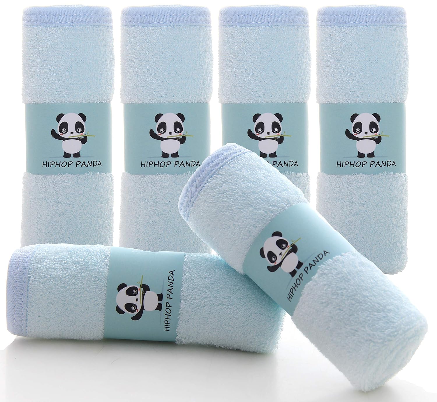 HIPHOP PANDA Baby Washcloths, Rayon Made from Bamboo - 2 Layer Ultra Soft Absorbent Newborn Bath Face Towel - Reusable Baby Wipes for Delicate Skin - Blue, 6 Pack