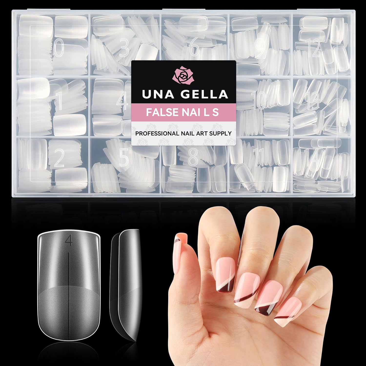 UNA GELLA Short Square Nail Tips Pre-buff Soft Gel X Nail Tips Matte Square False Nails Tips Acrylic Full Cover 504Pcs 15Sizes Gelly Press On Nails Fake Nail Tips for Nail Extension DIY Salon