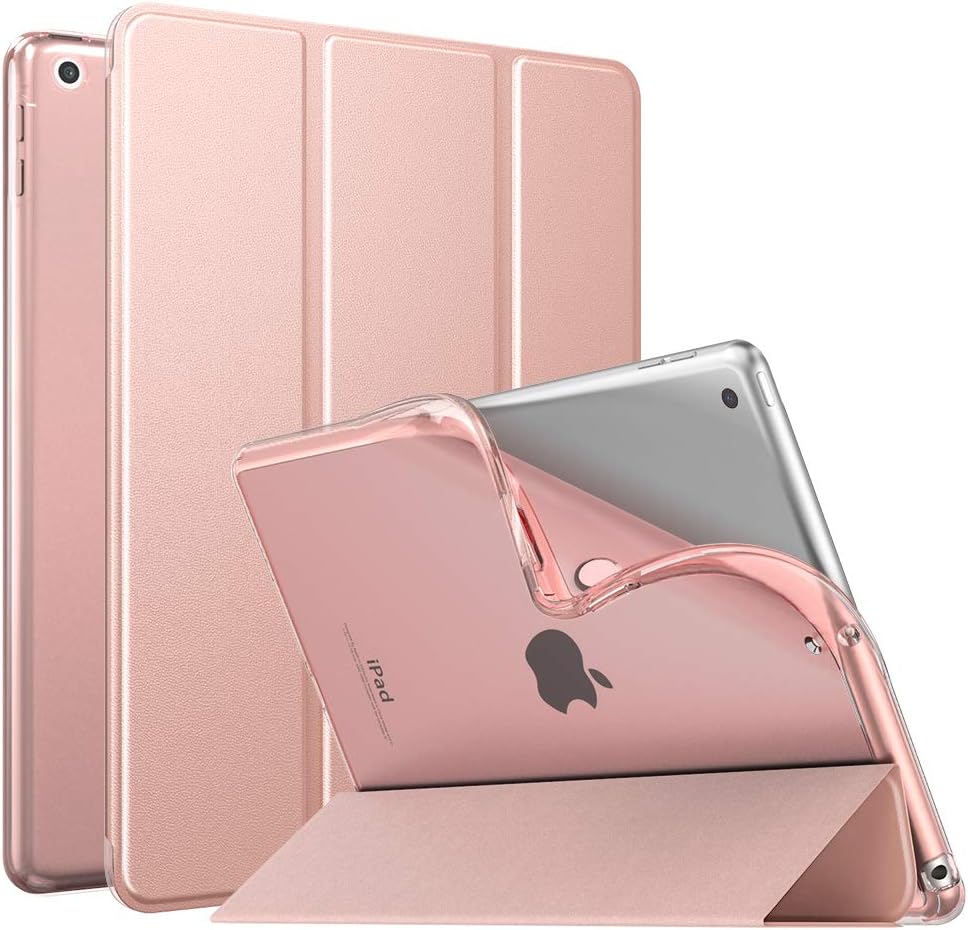 MoKo Case for iPad 9th Generation 2021/ iPad 8th Generation 2020/ iPad 7th Generation 2019, Soft Translucent TPU Frosted Back Cover Slim iPad 10.2 inch Case with Stand, Auto Wake/Sleep, Rose Gold