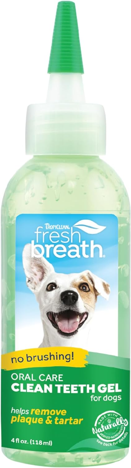 TropiClean Fresh Breath for Dogs | No Brush Dental Gel for Dogs | Dog Dental Gel & Toothpaste for Plaque, Tartar & Stinky Breath | Made in the USA | 4 oz.