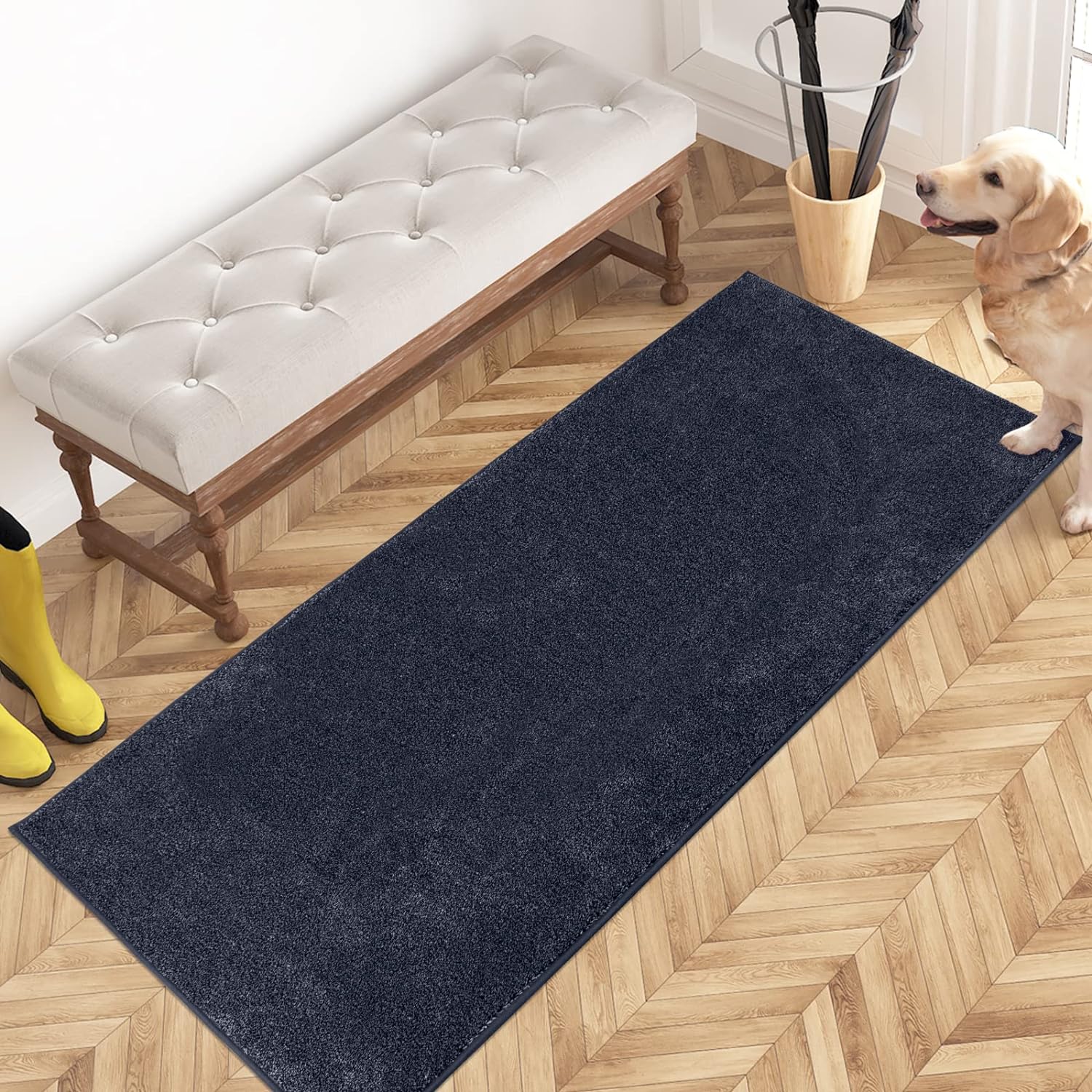 PURRUGS Dirt Trapper Door Mat 24 x 59, Non-Slip Machine Washable Entry Rug, Shoe Scraper, Dog Door Mat, Super Absorbent Welcome Mat for Front & Back Door, Muddy Shoes & Paws, Navy Blue