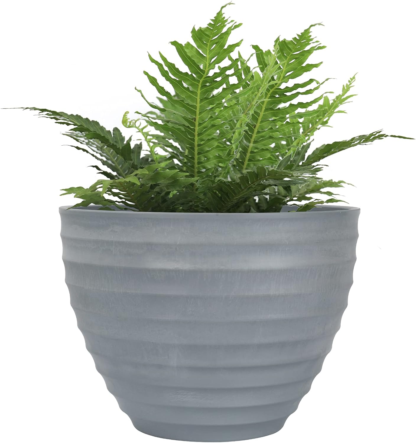 LA JOLIE MUSE Flower Pot Outdoor Indoor Planter - 10.2 Inch Fluted Plant Pot Garden Planter, Light Gray