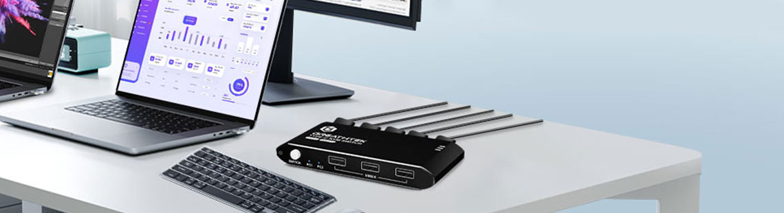 USB C KVM Switch 2 Port 4K@60Hz - with 3 USB 2.0 Ports & 100W Power Delivery, Type C KVM Switch for 2 Computers Share 1 Monitor Keyboard & Mouse, Compatible Laptop, Adaptive EDID, with USB C Cables