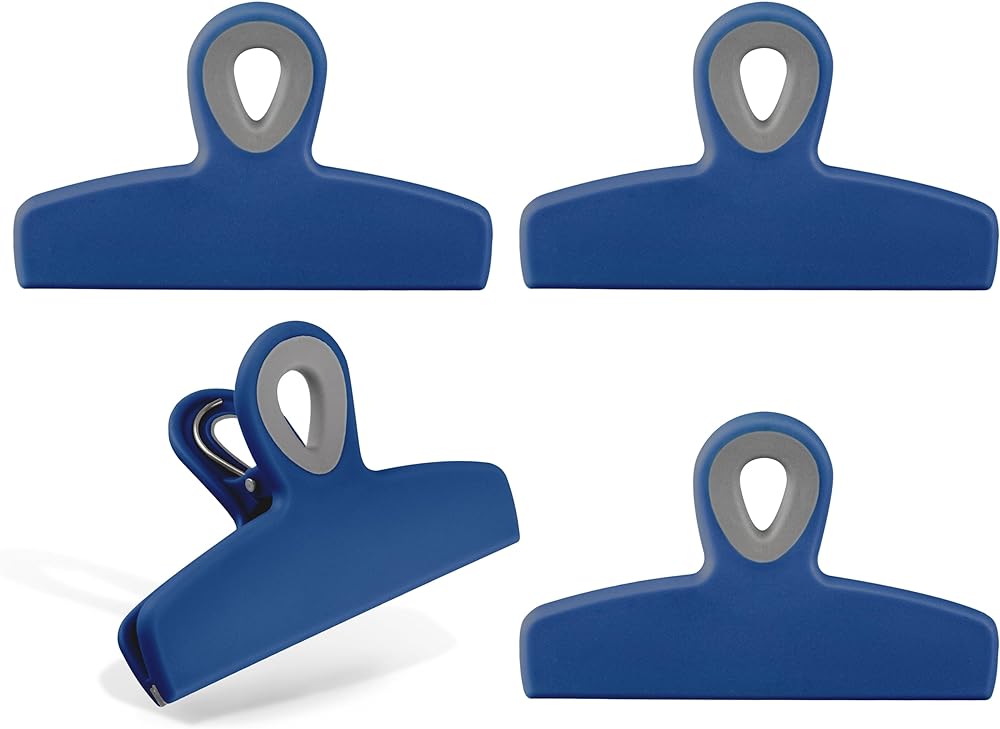 Cook with Color Set of 4 Large Heavy Duty Bag Clips- 5" Chip Bag Clips, Large Food Clips for Food Storage with Air Tight Seal Grip for Bread Bags, Snack Bags and Food Bags - (Blue)