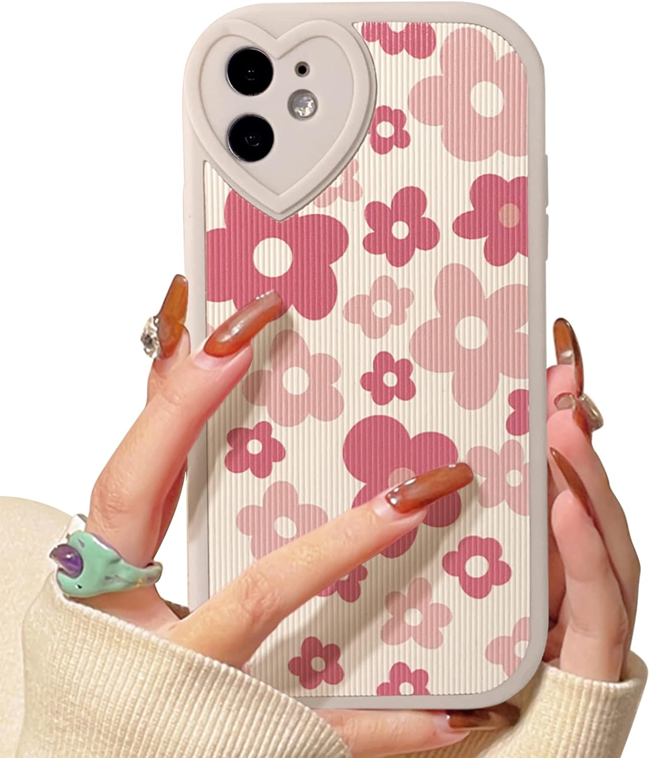 Compatible for iPhone 11 Case Cute Flower Floral with Love Lens Bumper Protector for Girls Women Soft TPU Shockproof Protective Girly for iPhone 11-Pink Flower