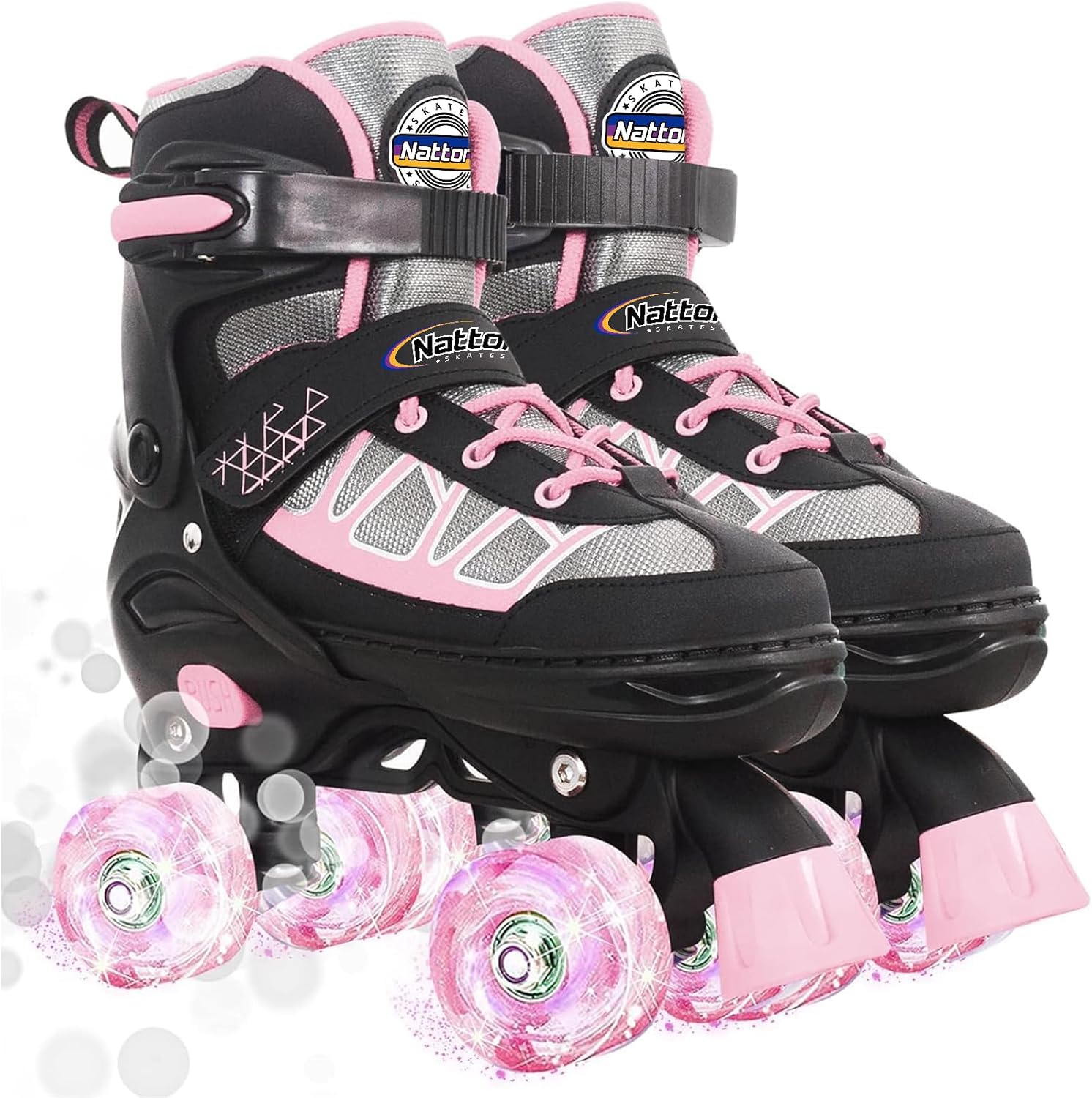 Nattork Roller Skates for Kids Boys Girls, 4 Size Adjustable Rollerskates with Light Up Wheels for Children Beginners for Outdoor Indoor