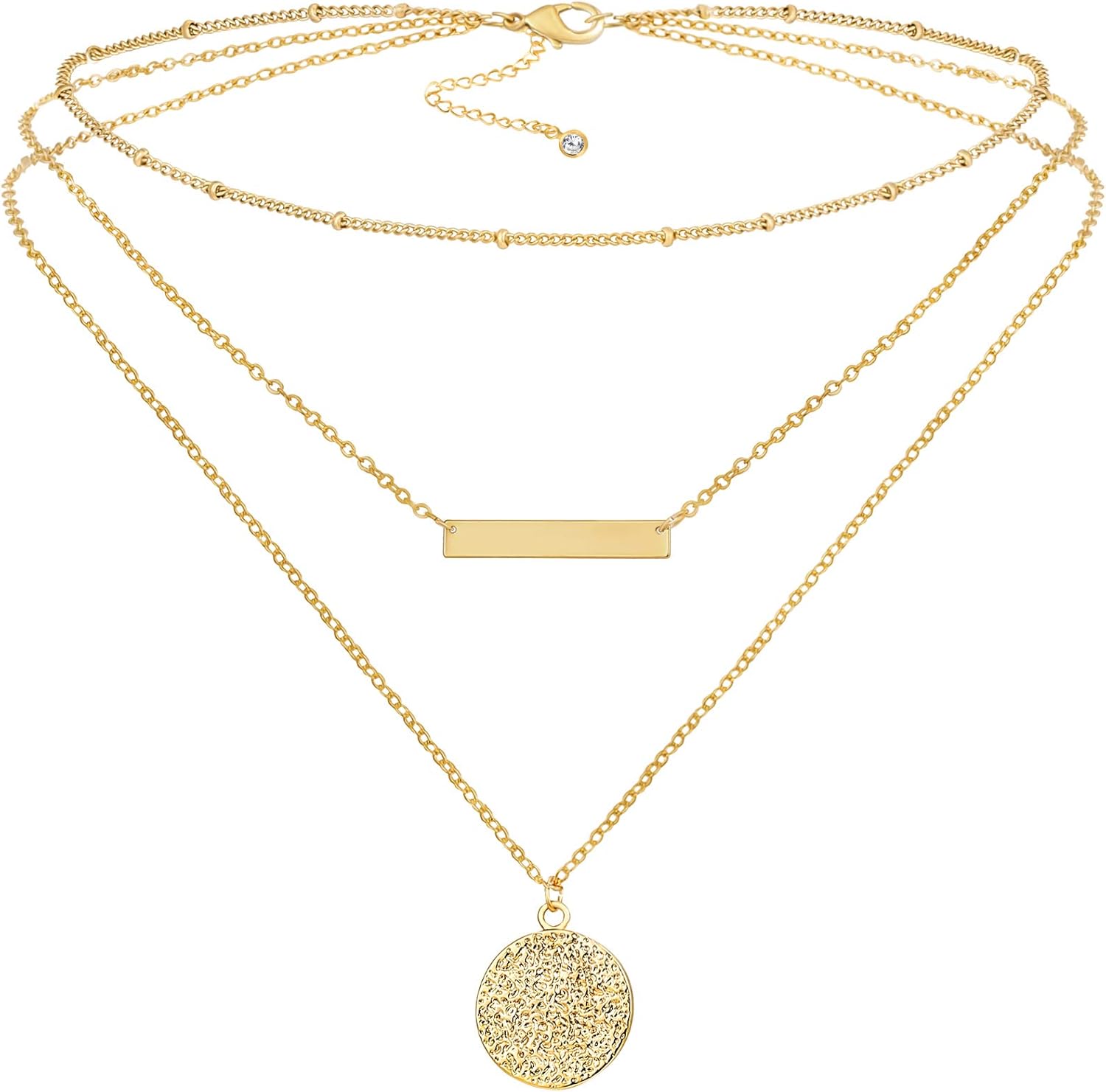 Fiusem Gold Layered Necklaces for Women, Dainty 14K Gold Plated Pendant Necklace and Choker Necklaces for Women