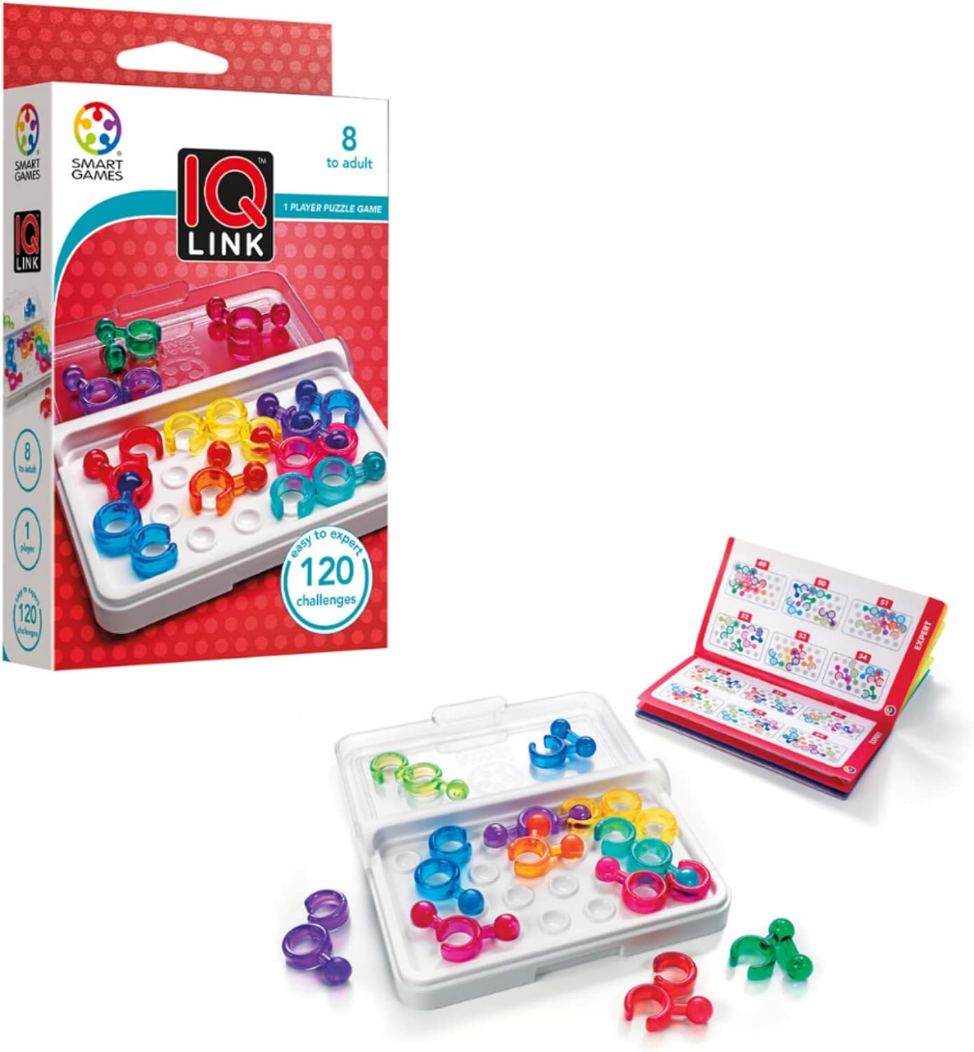 SmartGames IQ Link, a Travel Game for Kids and Adults. A STEM-Focused Cognitive Skill-Building Brain Game - Brain Teaser for Ages 8 & Up, Kids and Family Travel Games  Travel Puzzles.