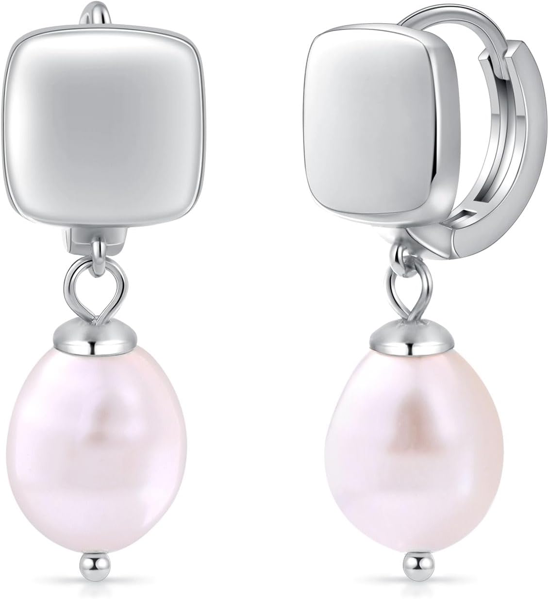 Fiusem Pearl Earrings for Women, 14K Gold Plated Small Hoops and Pearl Dangle Earring With 925 Sterling Silver Post