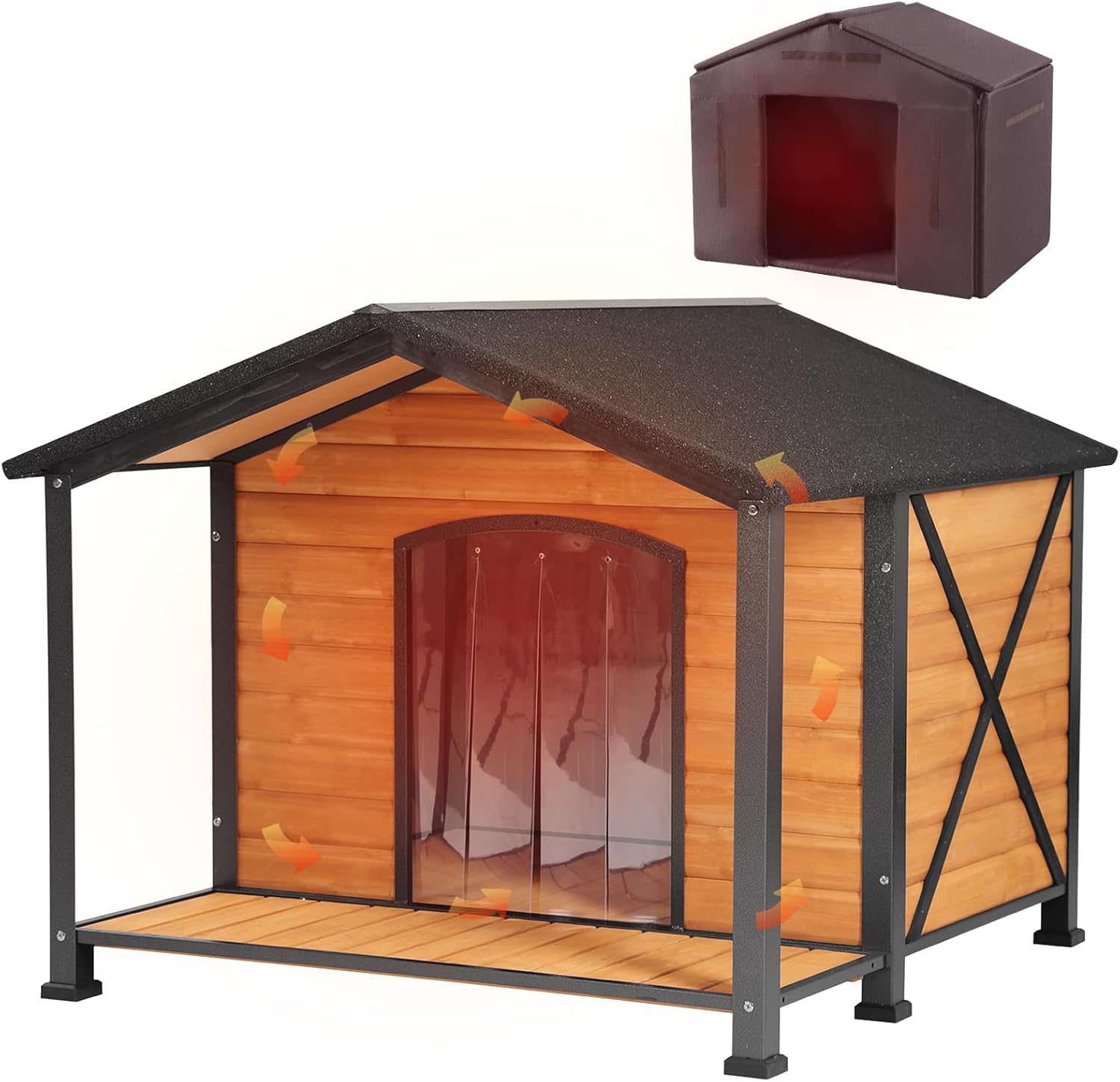 Dog House Outdoor Large Insulated Dog Kennel with Liner for Winter Waterproof Dog Cage for Small & Medium & Large Dogs,Unique All-Around Iron Frame