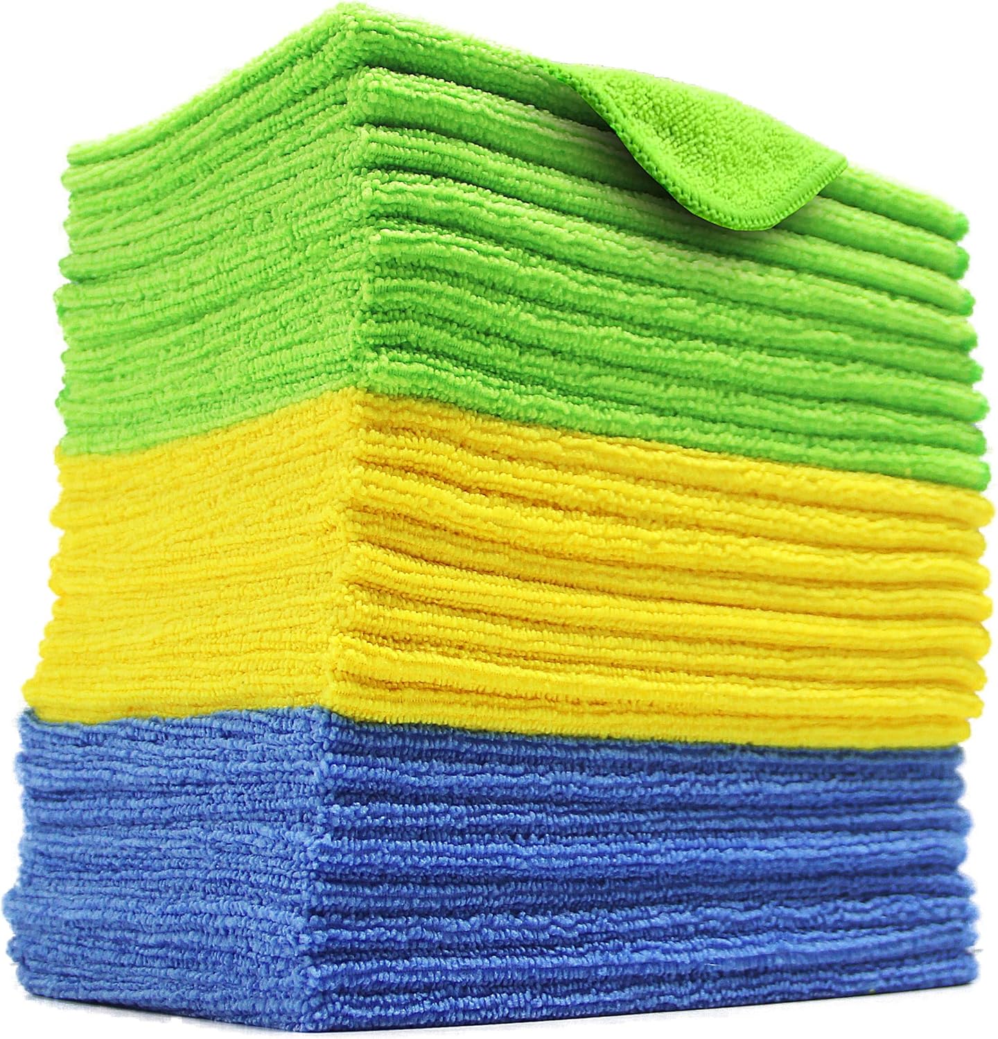 POLYTE Microfiber Cleaning Cloth, 12 x 16 in, Blue, Green, Yellow, 24 Pack