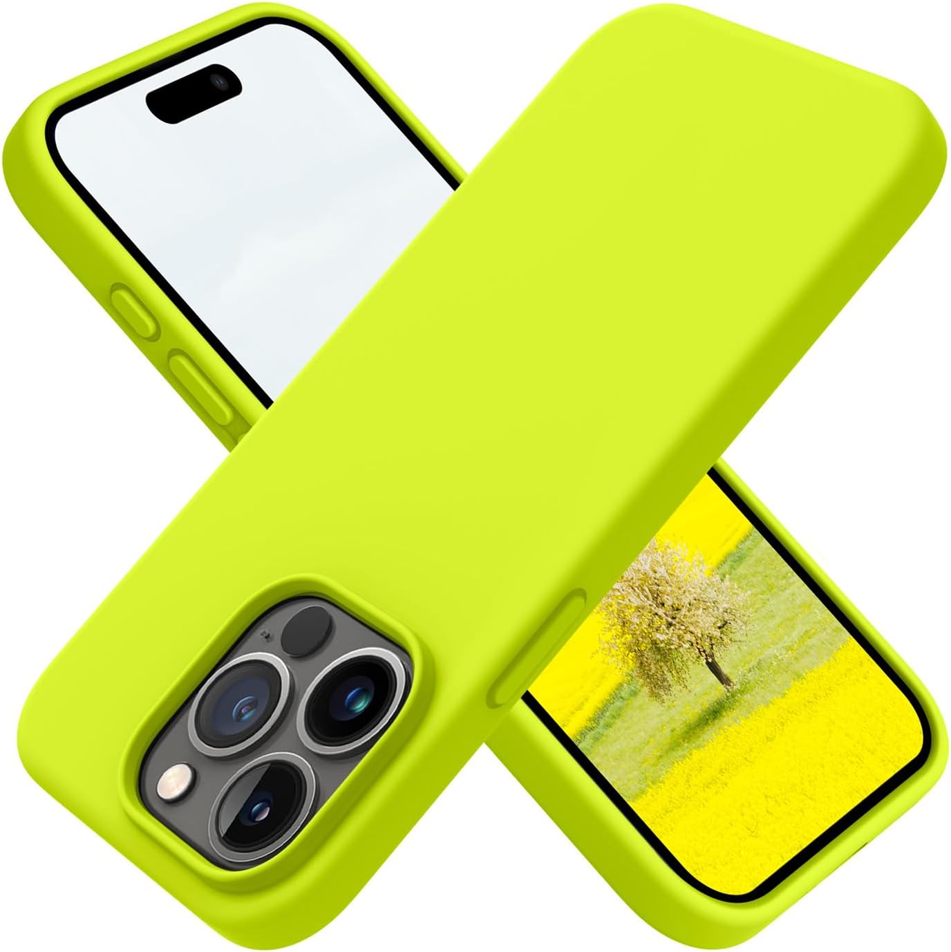 OTOFLY Designed for iPhone 15 Pro Case, Silicone Shockproof Slim Thin Phone Case for iPhone 15 Pro(6.1 inch), (Fluorescent Green)