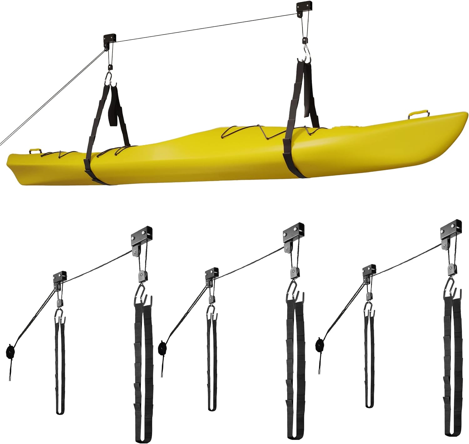 Kayak Storage Hoist - Overhead Pulley System with 125lb Capacity for Canoes, Bikes, Ladders, and More - For up to 12-Foot Ceilings by Rad Sportz