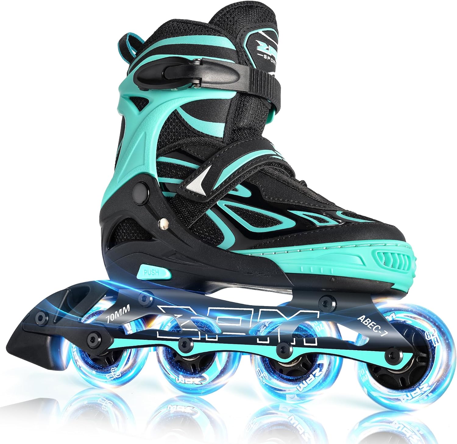 2PM SPORTS Vinal Girls Adjustable Flashing Inline Skates, All Wheels Light Up, Fun Illuminating Skates for Kids and Men