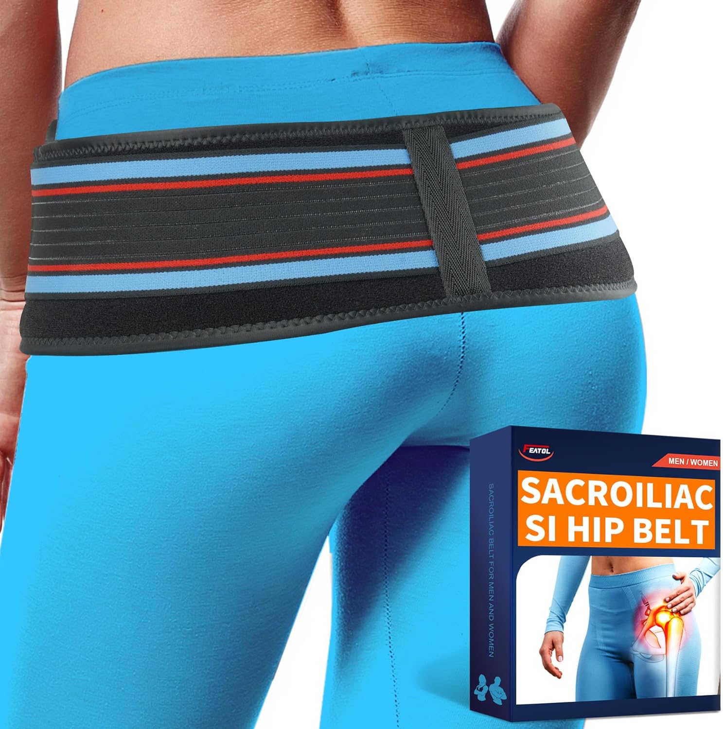 FEATOL Sacroiliac Belt for Sciatica Pain Relief - Immeidate Relief from Sciatic, Pelvic, Trochanter, Hip, Lower Back, Leg and Sacral Nerve Pain - SI Belt for Women and Men - Medium