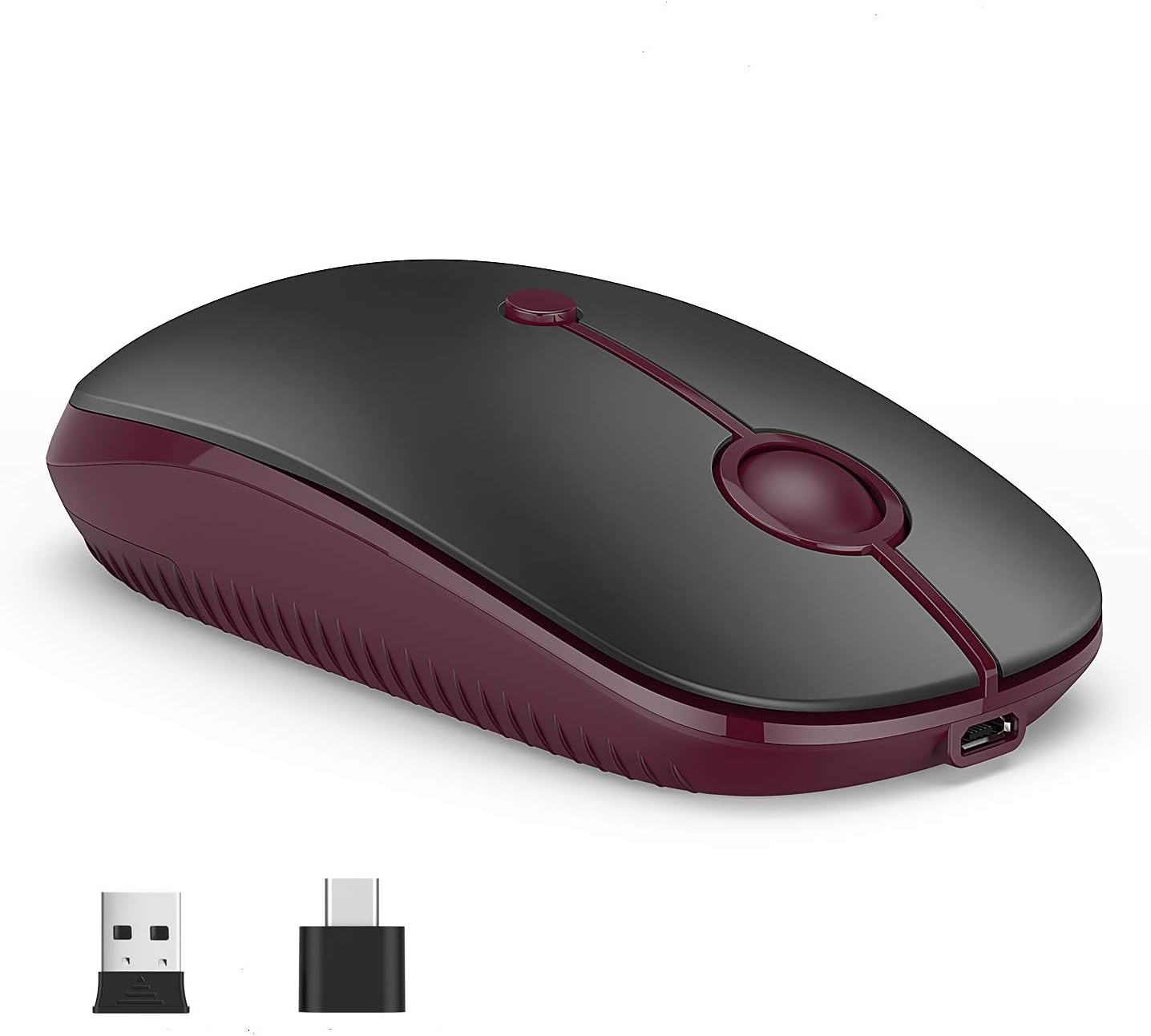 VssoPlor Type C Wireless Mouse, Dual Mode 2.4G Wireless Mouse USB C Cordless Mice with Nano USB and Type C Receiver Compatible with PC, Laptop, MacBook and All Type C Devices-Black and Wine Red