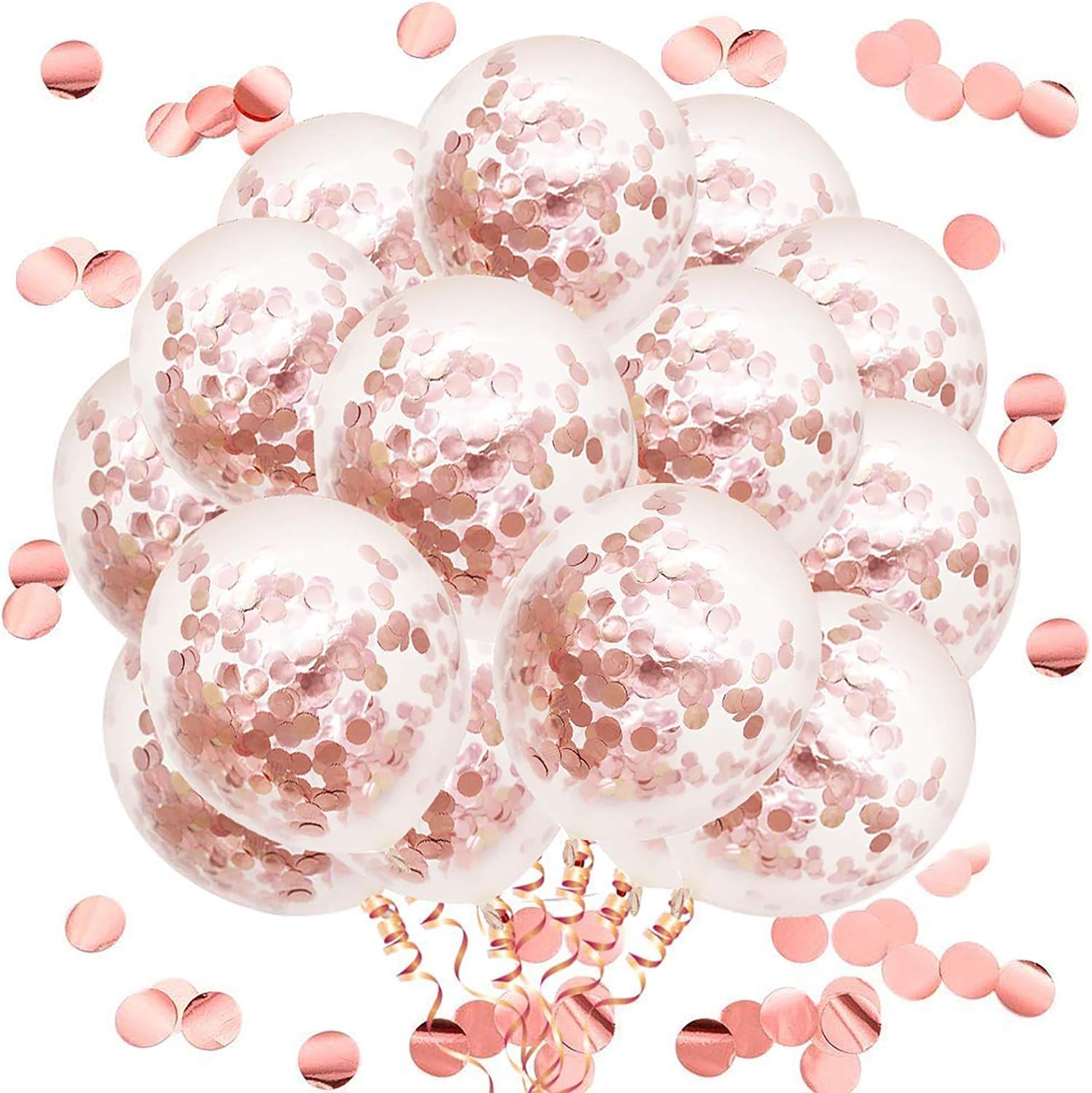 Rose Gold Confetti Latex Balloons, 50pcs 12 Inch Party Balloons for Bridal Shower Wedding Birthday Engagement Decoration