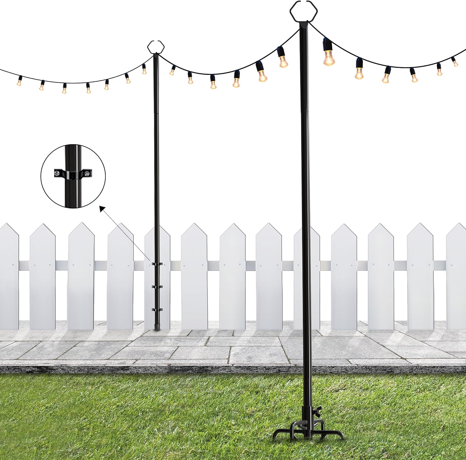 Utopia Home String Light Poles - 2 Pack 9FT Light Poles for Outside String Lights with 2 in 1 Assembly with Clips and Fork for Garden, Backyard, Patio, Deck, Wedding, Party - Black