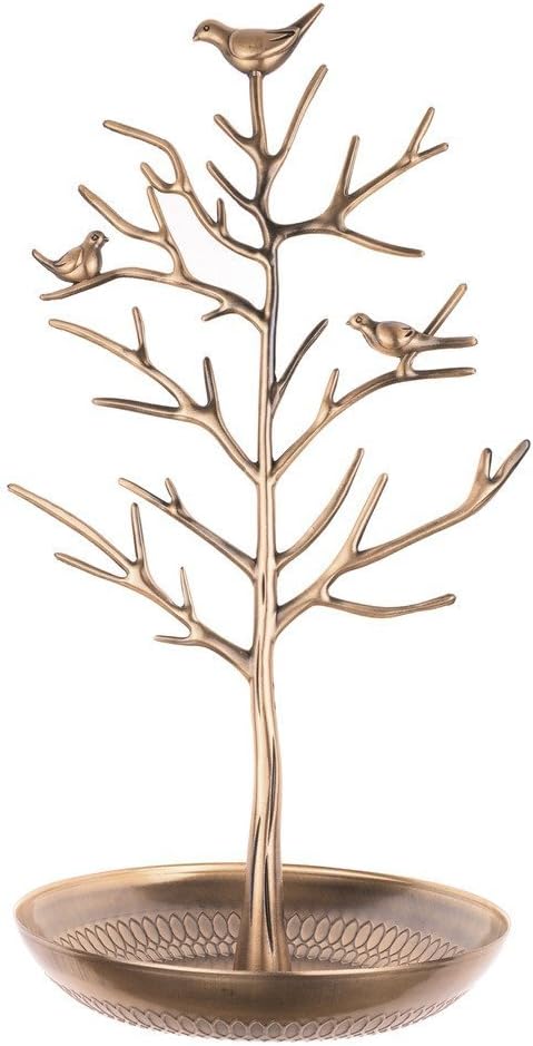 Silver Birds Tree Jewelry Stand Display Earring Necklace Holder Organizer Rack Tower