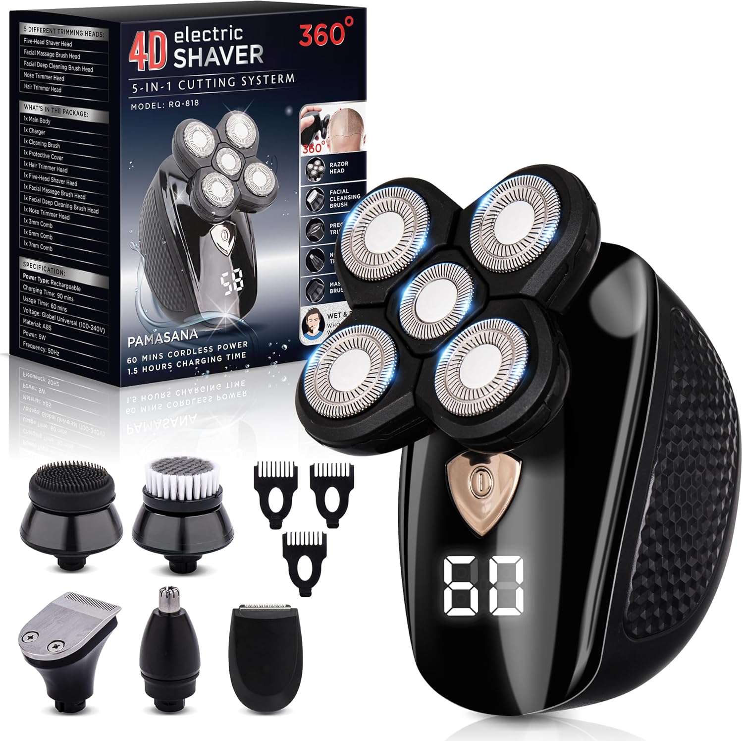 Bald Electric Head Shaver for Men: Electric Head Shavers for Bald Men - Rotary Waterproof Cordless Bald Electric Shavers