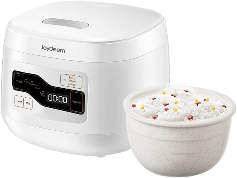 Joydeem Ceramic Rice Cooker FD20S-W, 3 Cups Uncooked Rice Cookers with Pure Ceramic Inner Pot, 24h Dealy Start, 2L, White