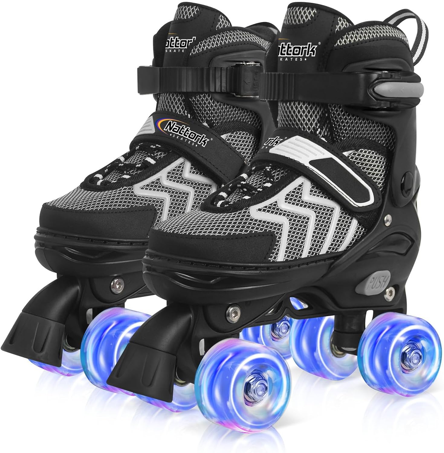 Nattork Kids Roller Skates for Boys & Girls, 4 Size Adjustable Rollerskates with Light Up Wheels for Teens Beginners Outdoor Sports, Birthday Gift for Toddler