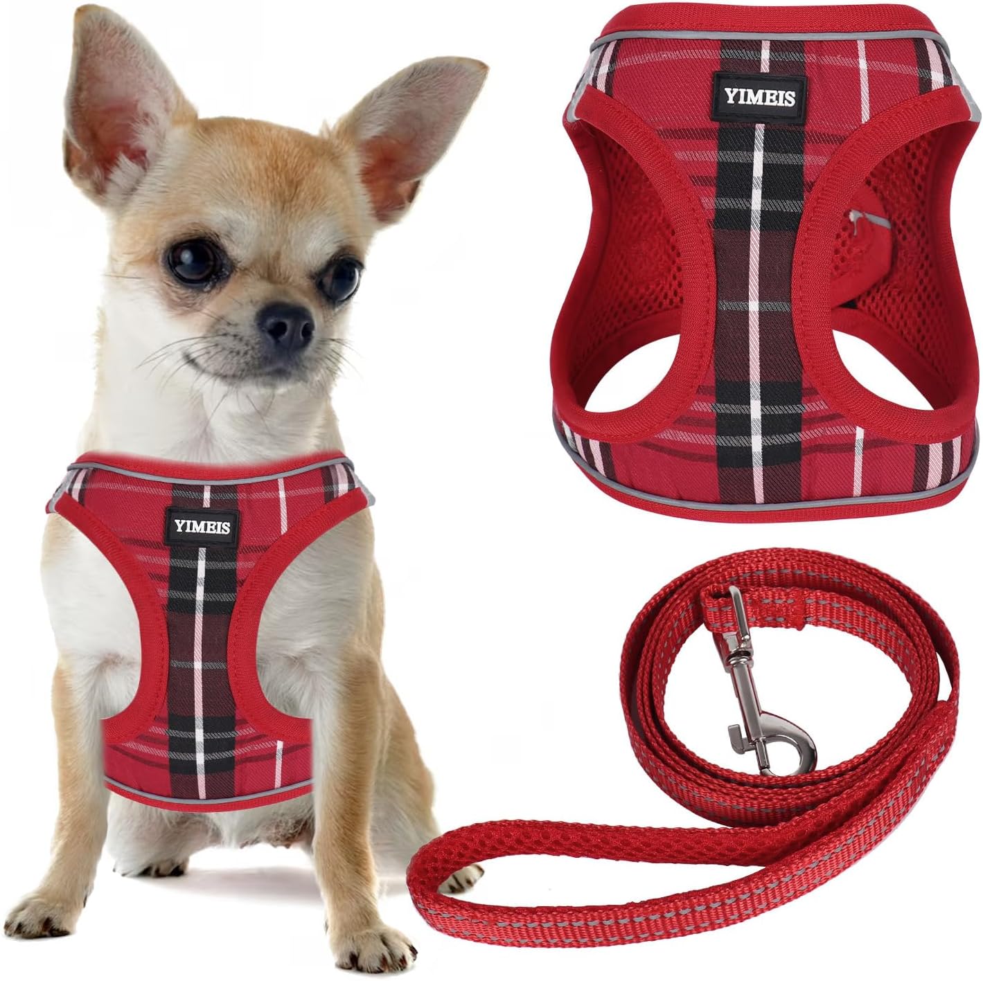 YIMEIS Dog Harness and Leash Set, No Pull Soft Mesh Pet Harness, Reflective Adjustable Puppy Vest for Small Medium Large Dogs, Cats (Red, X-Small (Pack of 1)