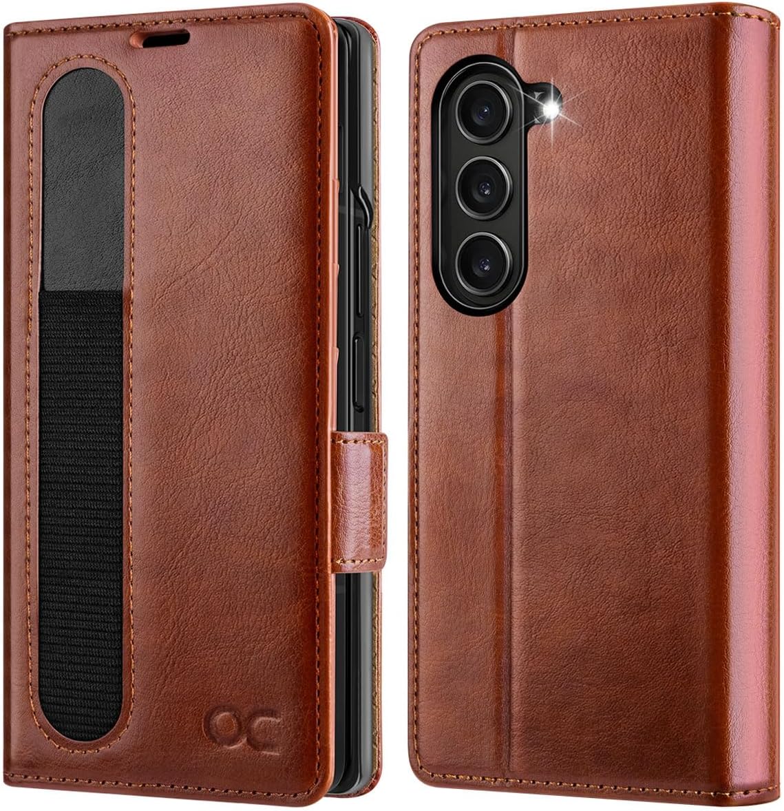 OCASE Compatible with Samsung Galaxy Z Fold6 Wallet Case with S Pen Holder, PU Leather Flip Folio, Card Slots, RFID Blocking, Kickstand, Phone Cover for Galaxy Z Fold 6 2024-Brown