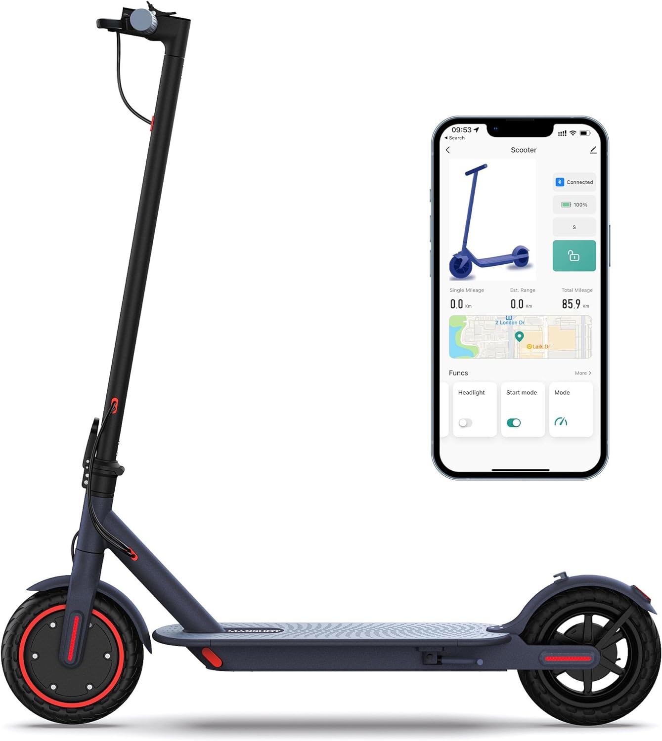 V1 Electric Scooter - 350W Motor, Max 21 Miles Long Range, 19Mph Top Speed, 8.5" Tires, Portable Folding Commuting Electric Scooter Adults with Dual Braking System and App Control