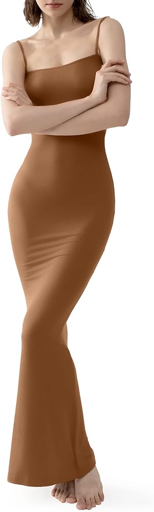 PUMIEY Women&#39;s Slip Maxi Dress Sexy Ribbed Bodycon Dresses Long Dress