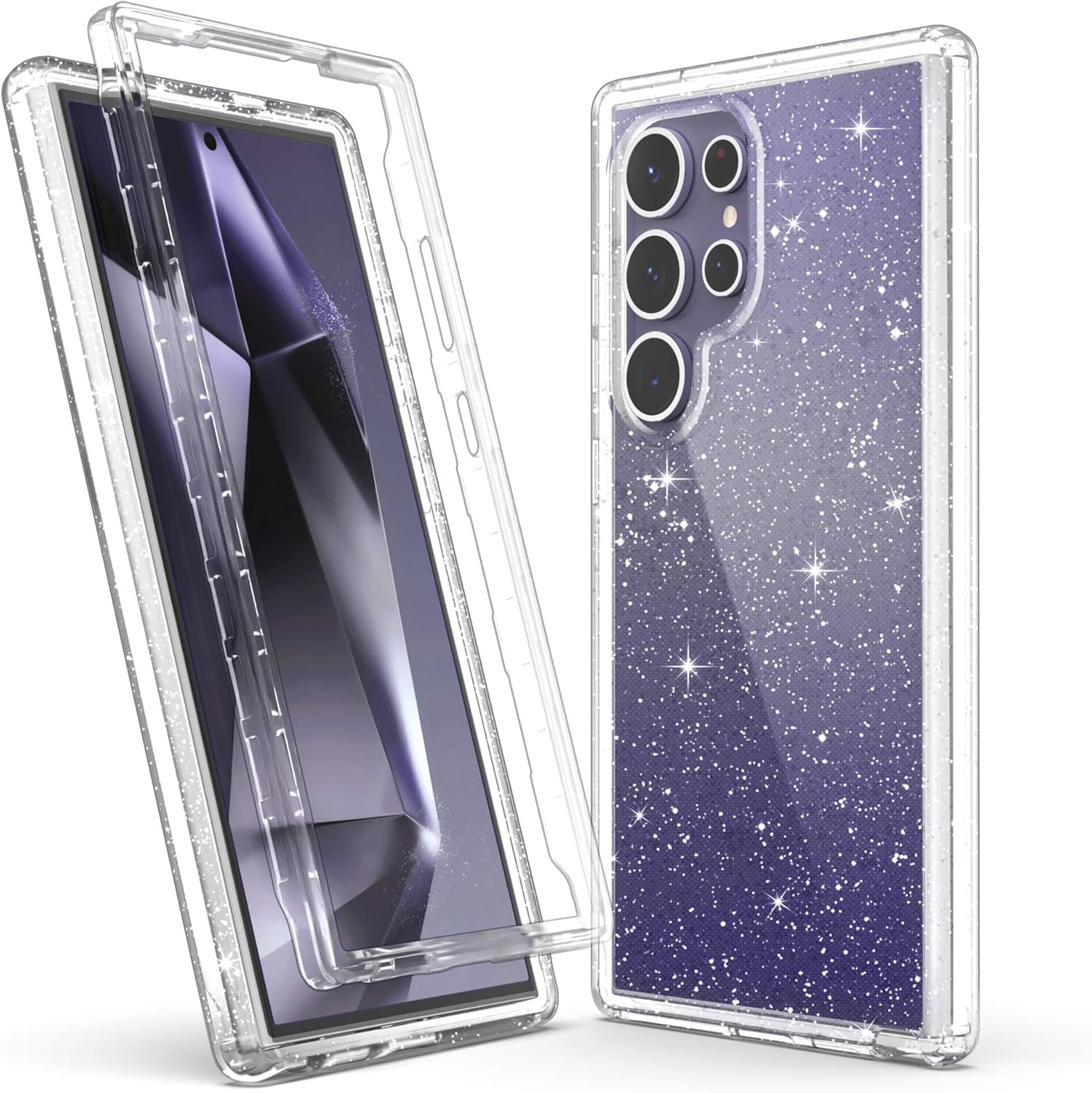 ULAK Compatible with Samsung Galaxy S24 Ultra 5G Case, Heavy Duty Shockproof Hybrid Soft TPU Bumper Drop Protection Transparent Phone Case for Galaxy S24 Ultra 5G 6.8 inch - Clear Glitter