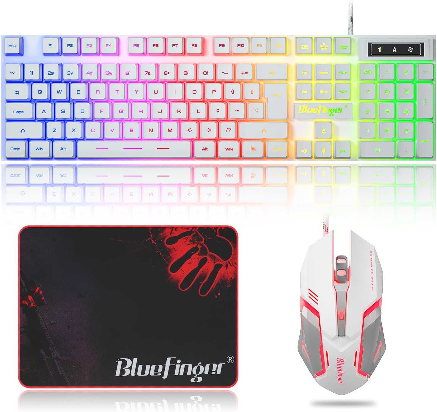 RGB Gaming Keyboard and Backlit Mouse Combo, USB Wired, LED Gaming Set for Laptop PC Computer Game and Work(White)