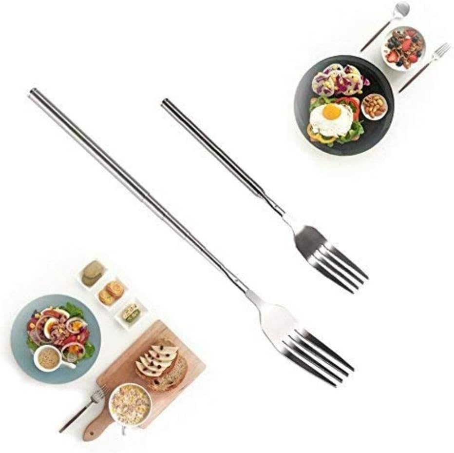 Yosoo Extendable Fork Telescopic Fork Extendable Long Handle Fork Barbecue Toasting Dinner Fruit Dessert Long Fork Cutlery (1 pc)