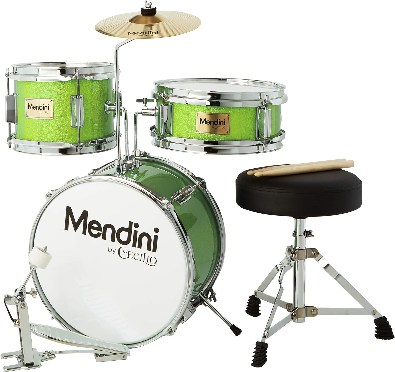 Mendini By Cecilio Kids Drum Set - Junior Kit w/ 4 Drums (Bass, Tom, Snare, Cymbal), Drumsticks, Drum Throne - Beginner Drum Sets & Musical Instruments